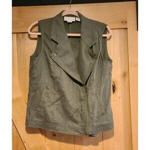 Cynthia Rowley Women’s Size M 100% Linen Green Moto Zip Vest